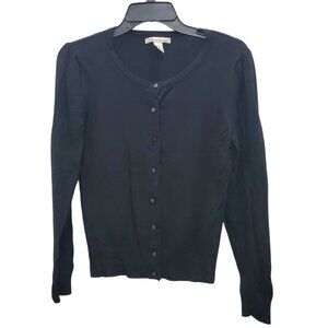 Kenneth Cole New York Women's Black Rayon Knit Button Front Crew Cardigan Size S